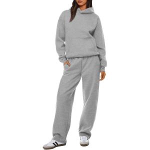 XIEERDUO Womens 2 Piece Outfits Lounge Sets for Women 2024 Womens Grey Sweatsuit Plus Size Hoodies Sweatpants Set with Pockets Matching Sets XL