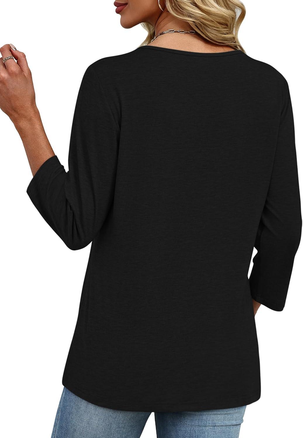imageXIEERDUO 34 Length Sleeve Womens Tops V Neck Fall Clothes Basic Blouses Dressy Casual 2025 Early Fall Fashion Must HavesBlack