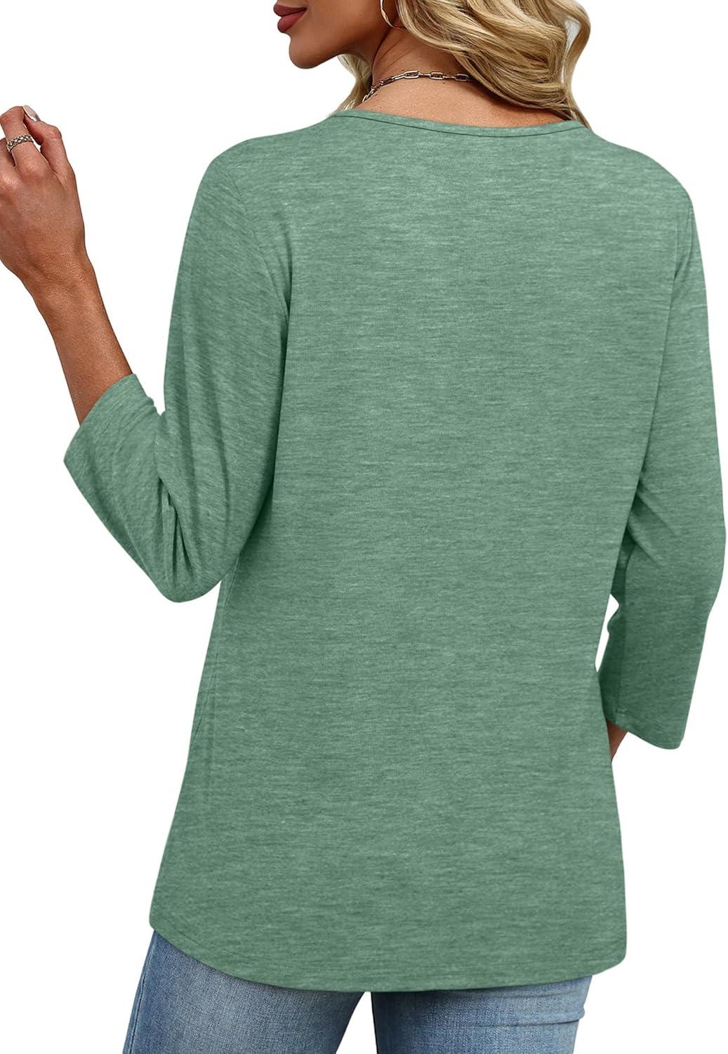 imageXIEERDUO 34 Length Sleeve Womens Tops V Neck Fall Clothes Basic Blouses Dressy Casual 2025 Early Fall Fashion Must HavesBlue Green