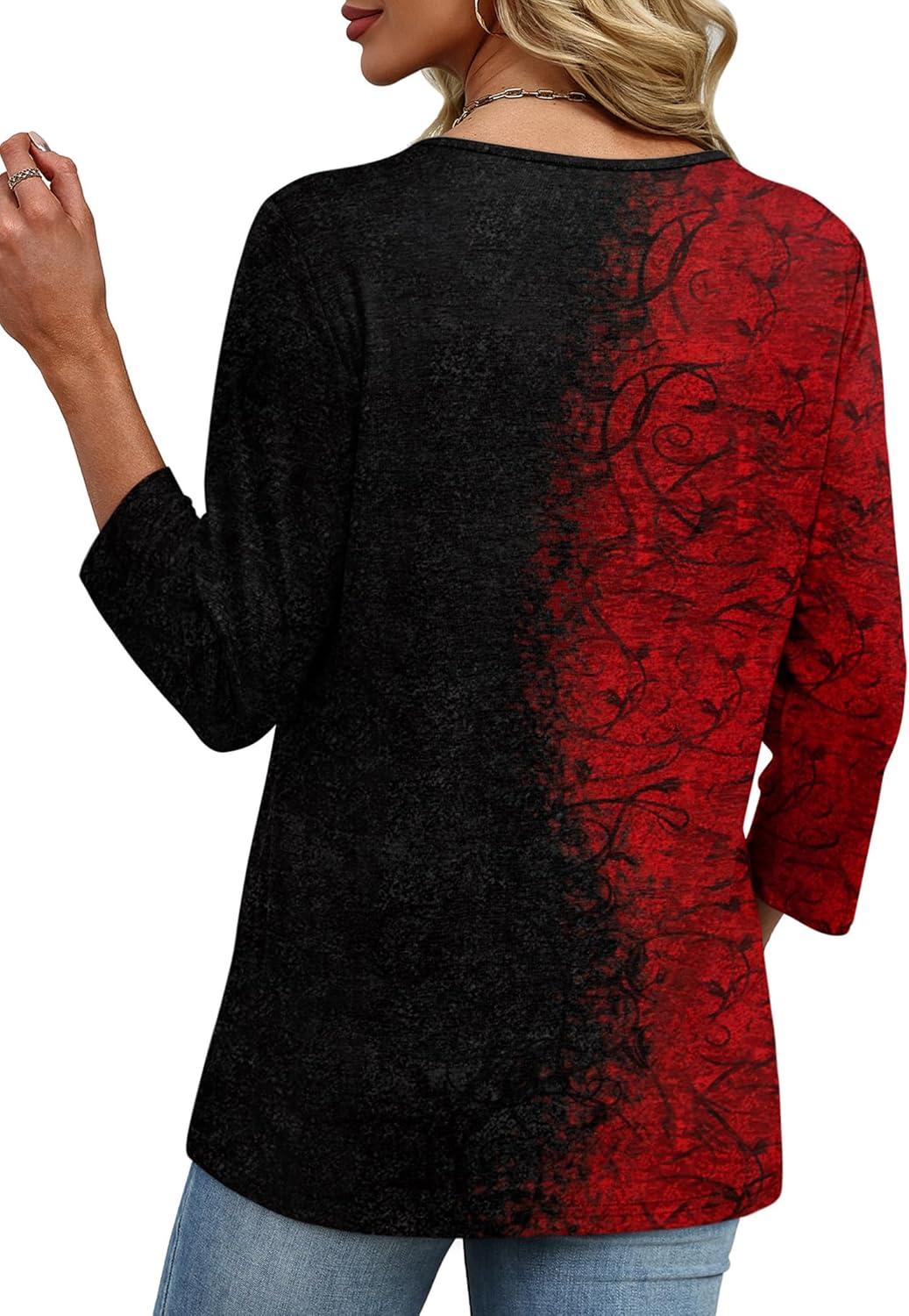 imageXIEERDUO 34 Length Sleeve Womens Tops V Neck Fall Clothes Basic Blouses Dressy Casual 2025 Early Fall Fashion Must HavesPatternedflower