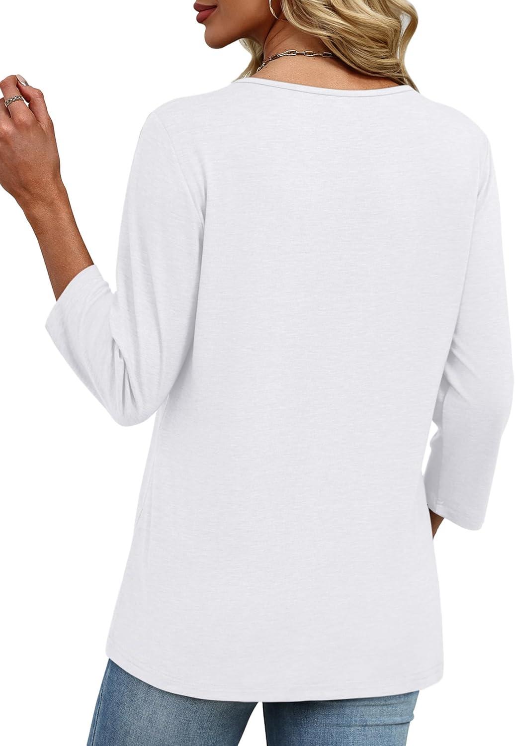 imageXIEERDUO 34 Length Sleeve Womens Tops V Neck Fall Clothes Basic Blouses Dressy Casual 2025 Early Fall Fashion Must HavesWhite