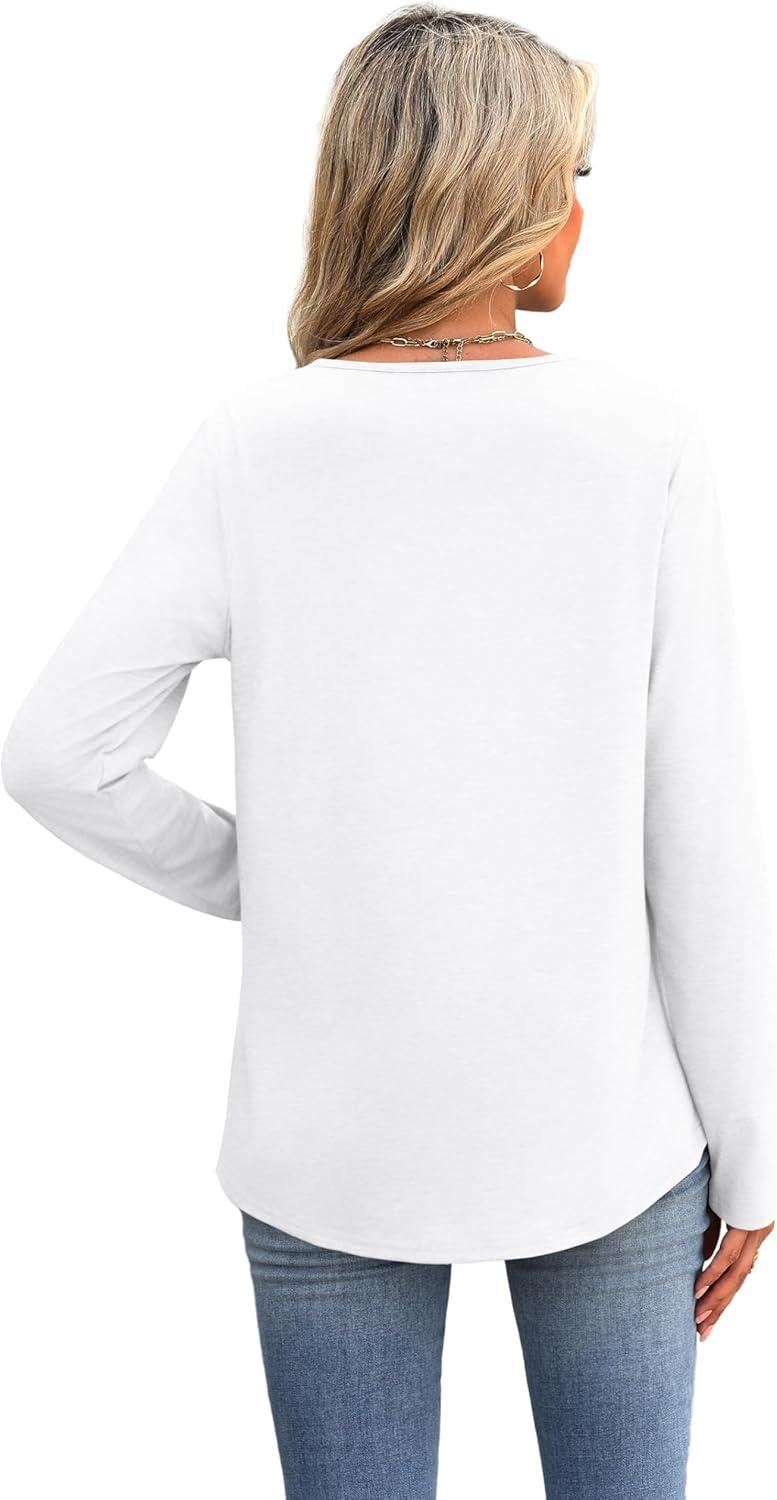 imageXIEERDUO Boho Tops for Women Blouses Dressy Casual V Neck Long Sleeve Shirts Fall Outfits Trendy Vacation ClothesA White