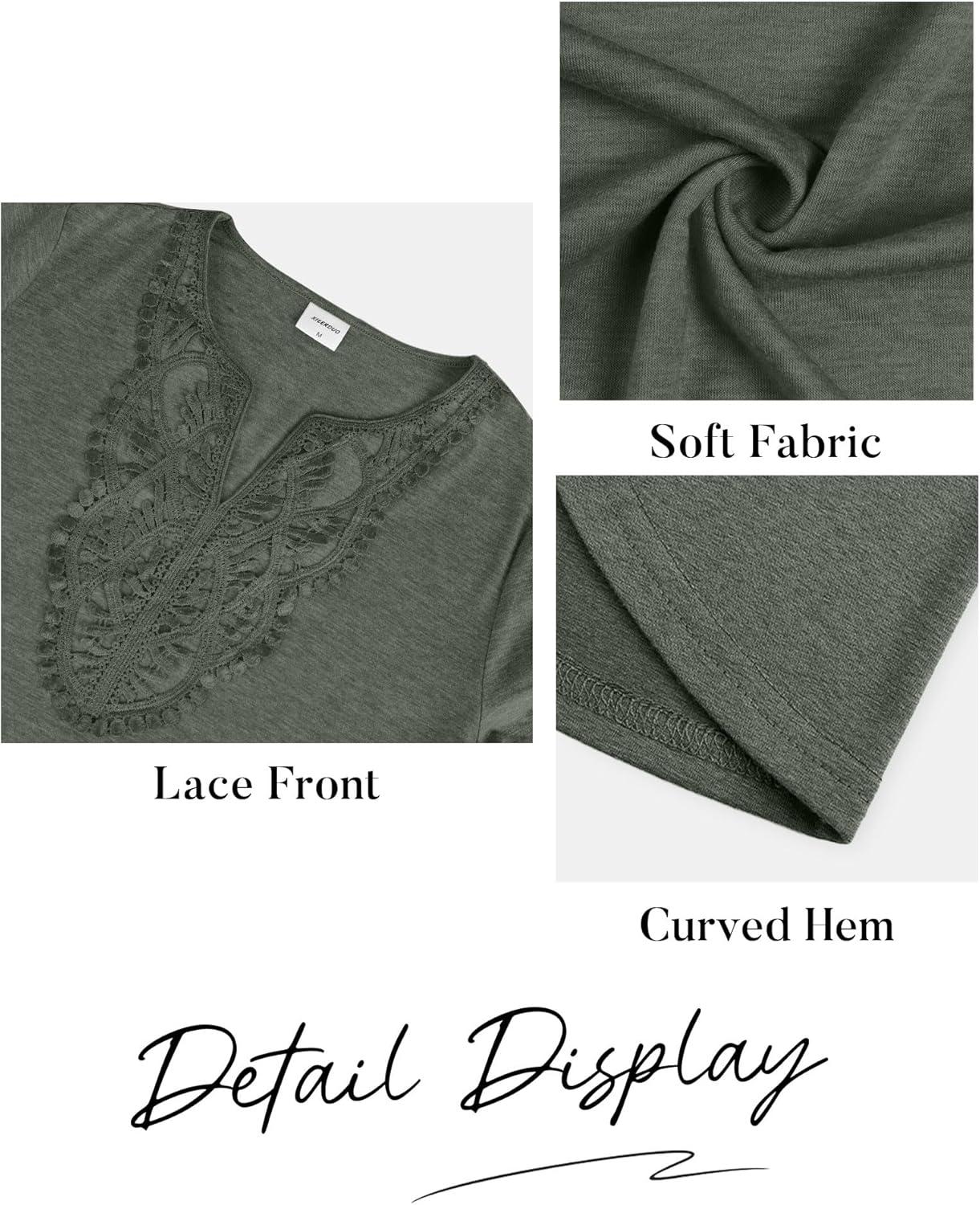 imageXIEERDUO Boho Tops for Women Blouses Dressy Casual V Neck Long Sleeve Shirts Fall Outfits Trendy Vacation ClothesArmy Green