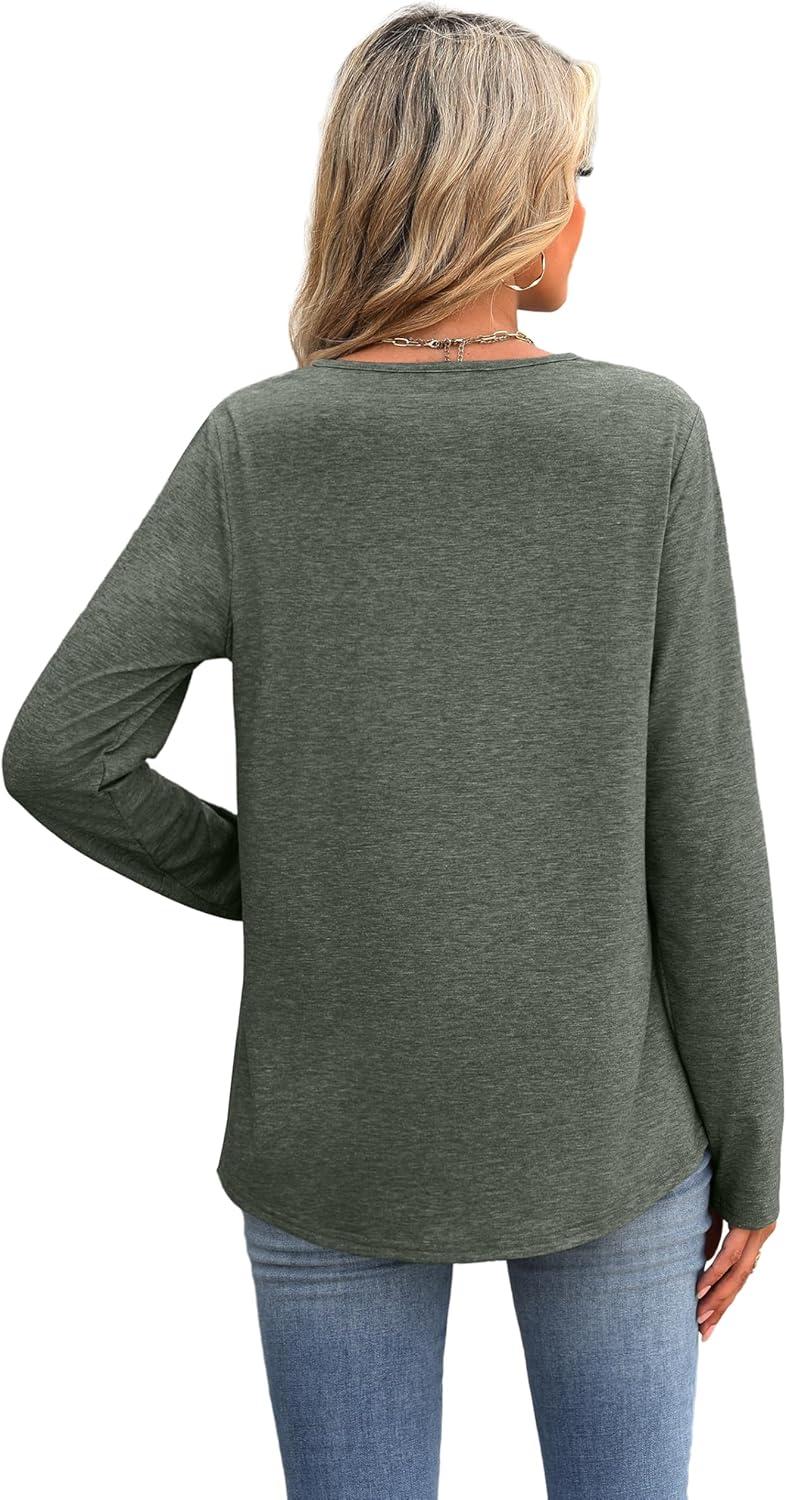 imageXIEERDUO Boho Tops for Women Blouses Dressy Casual V Neck Long Sleeve Shirts Fall Outfits Trendy Vacation ClothesArmy Green