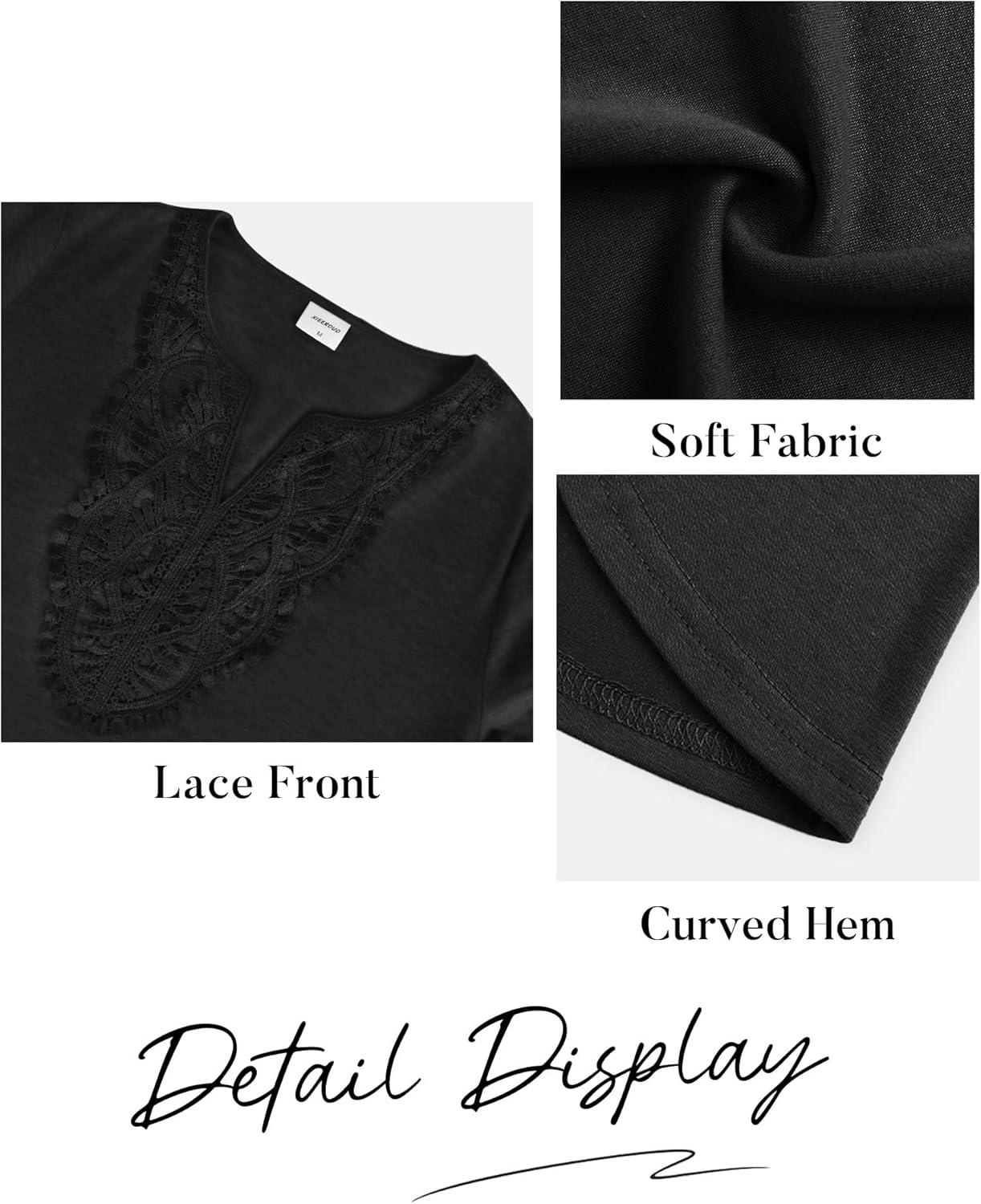 imageXIEERDUO Boho Tops for Women Blouses Dressy Casual V Neck Long Sleeve Shirts Fall Outfits Trendy Vacation ClothesBlack