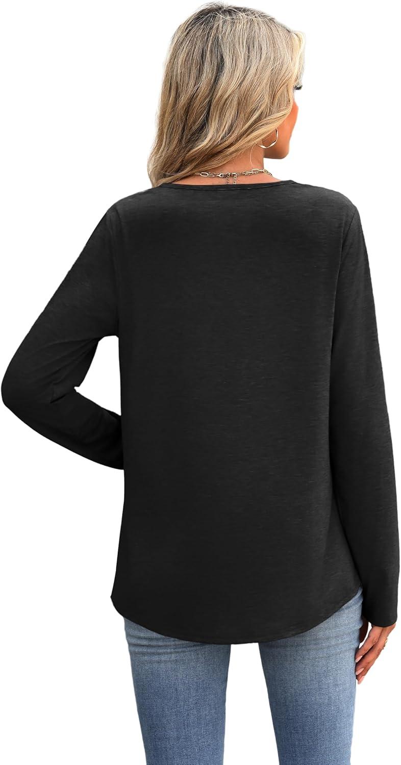 imageXIEERDUO Boho Tops for Women Blouses Dressy Casual V Neck Long Sleeve Shirts Fall Outfits Trendy Vacation ClothesBlack