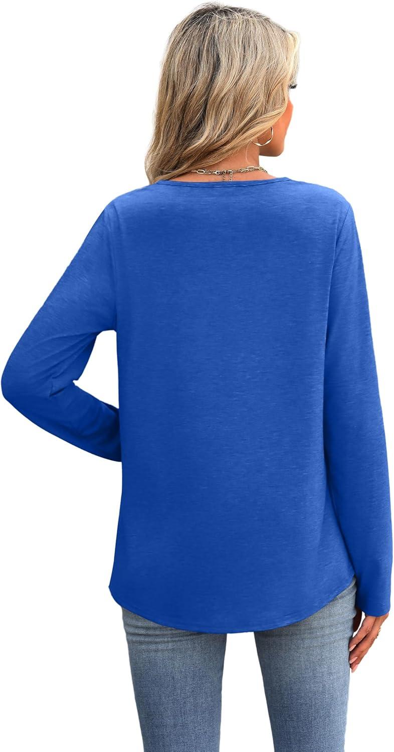 imageXIEERDUO Boho Tops for Women Blouses Dressy Casual V Neck Long Sleeve Shirts Fall Outfits Trendy Vacation ClothesBlue
