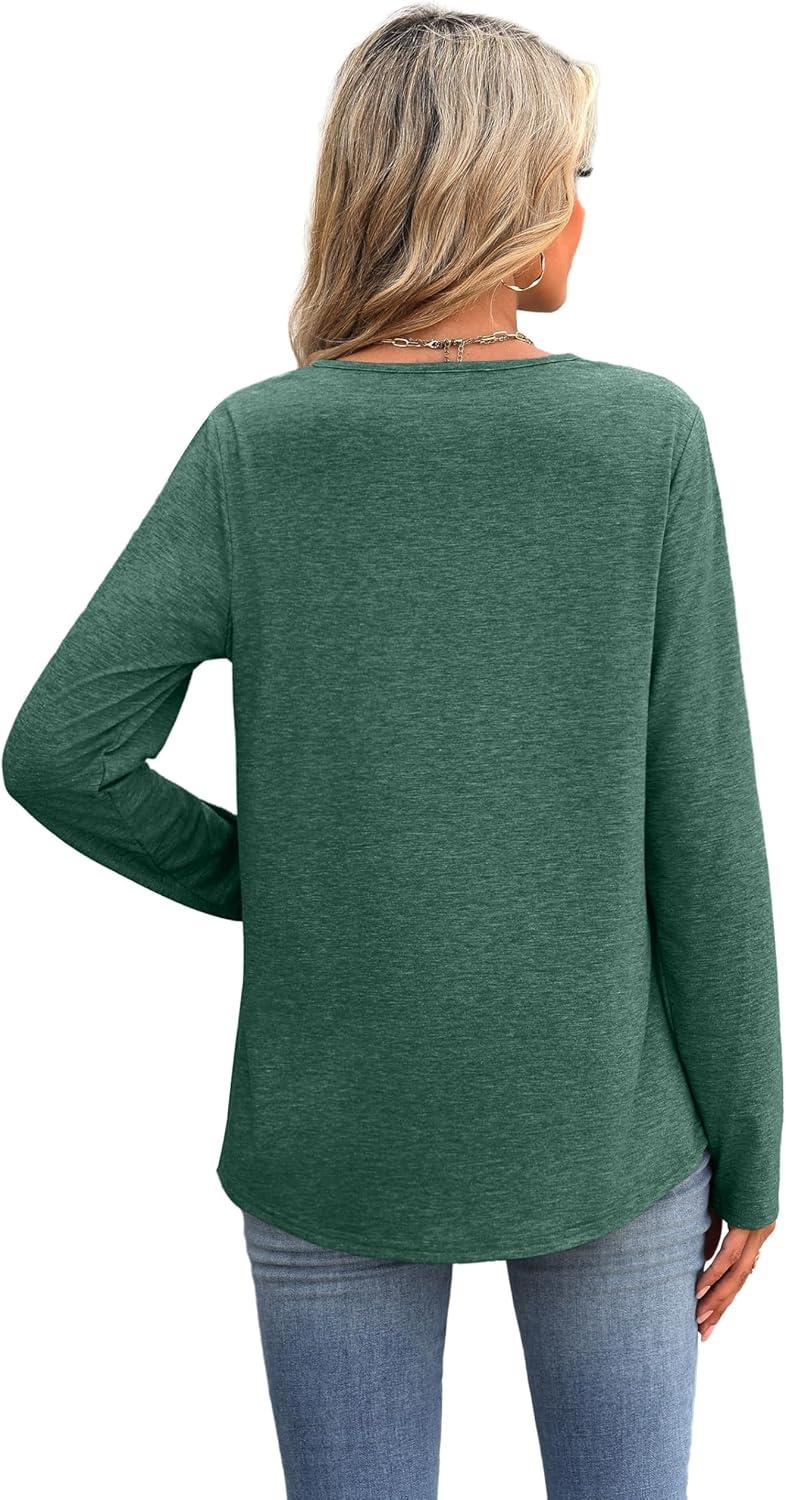 imageXIEERDUO Boho Tops for Women Blouses Dressy Casual V Neck Long Sleeve Shirts Fall Outfits Trendy Vacation ClothesGreen