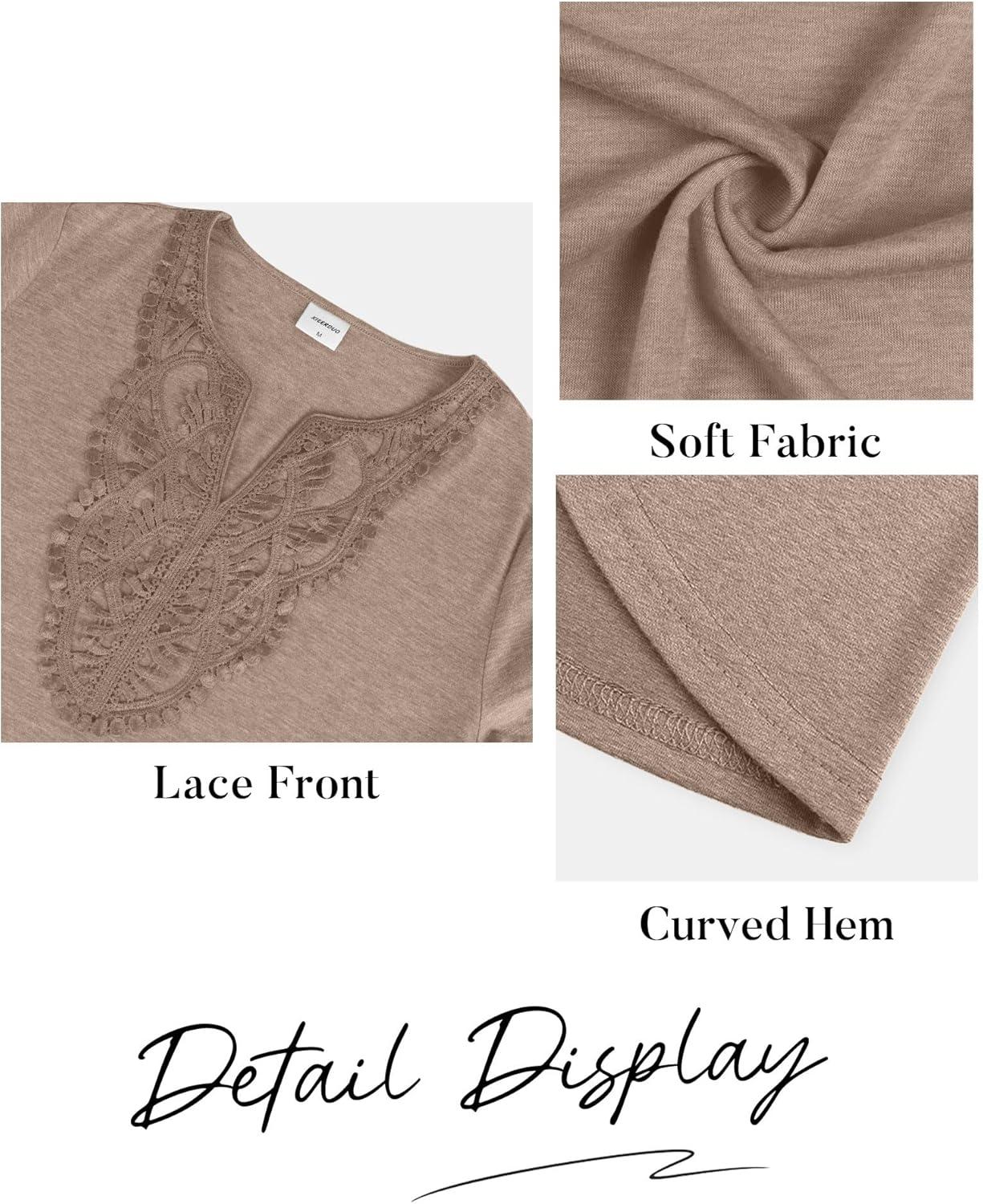 imageXIEERDUO Boho Tops for Women Blouses Dressy Casual V Neck Long Sleeve Shirts Fall Outfits Trendy Vacation ClothesKhaki