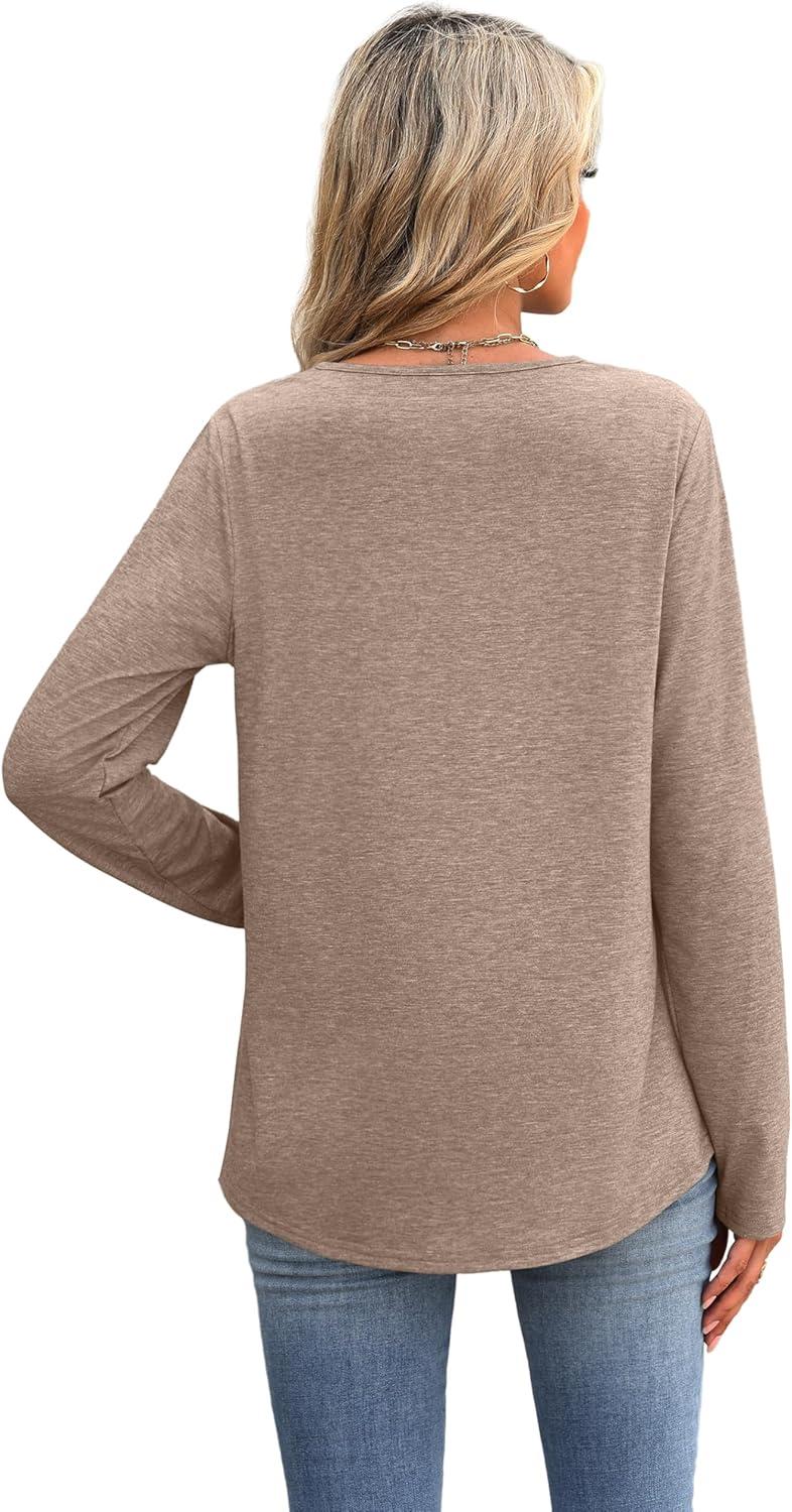 imageXIEERDUO Boho Tops for Women Blouses Dressy Casual V Neck Long Sleeve Shirts Fall Outfits Trendy Vacation ClothesKhaki