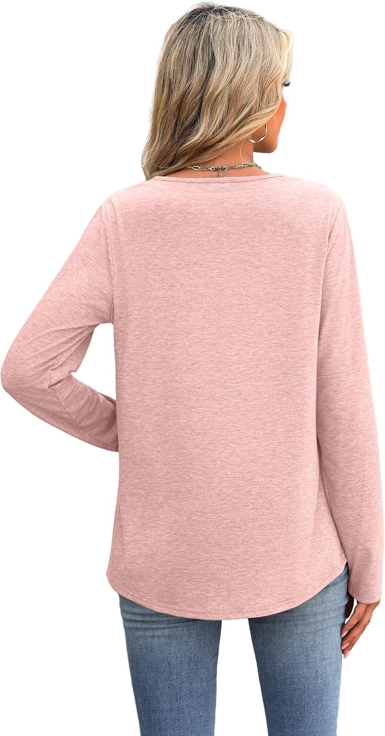imageXIEERDUO Boho Tops for Women Blouses Dressy Casual V Neck Long Sleeve Shirts Fall Outfits Trendy Vacation ClothesLigth Pink