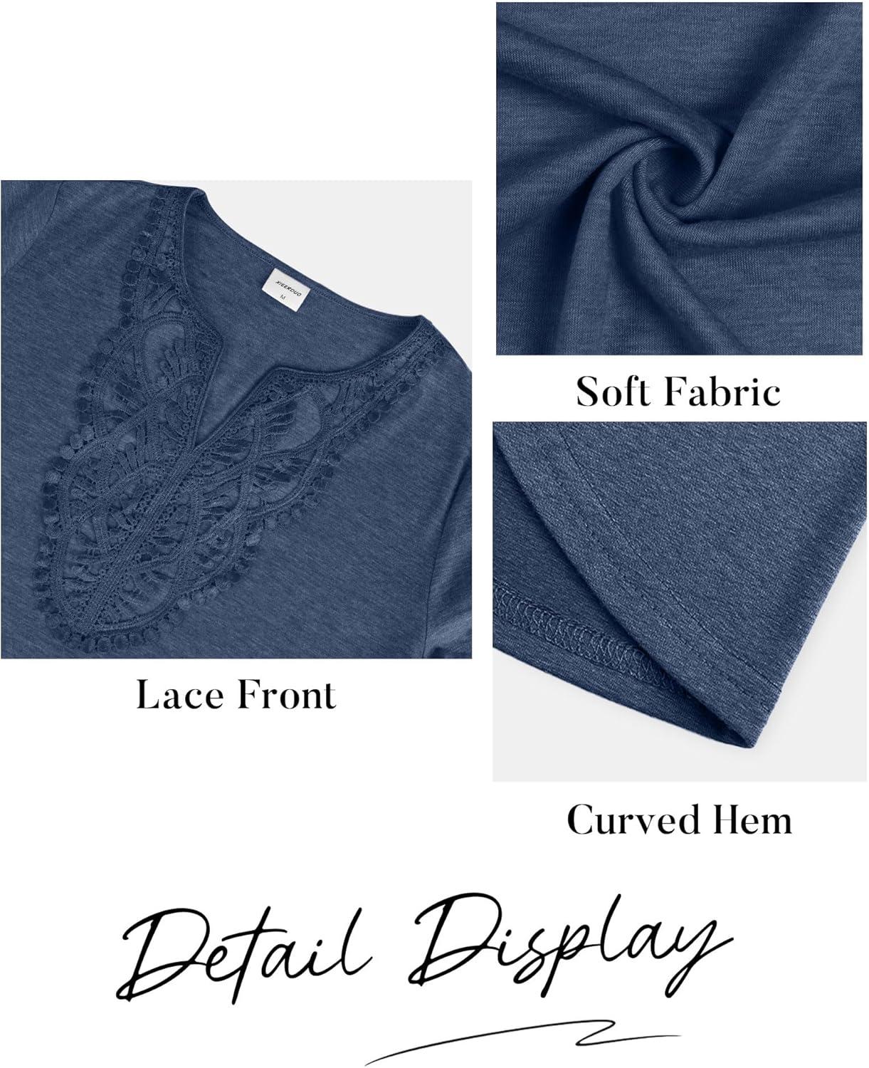 imageXIEERDUO Boho Tops for Women Blouses Dressy Casual V Neck Long Sleeve Shirts Fall Outfits Trendy Vacation ClothesNavy