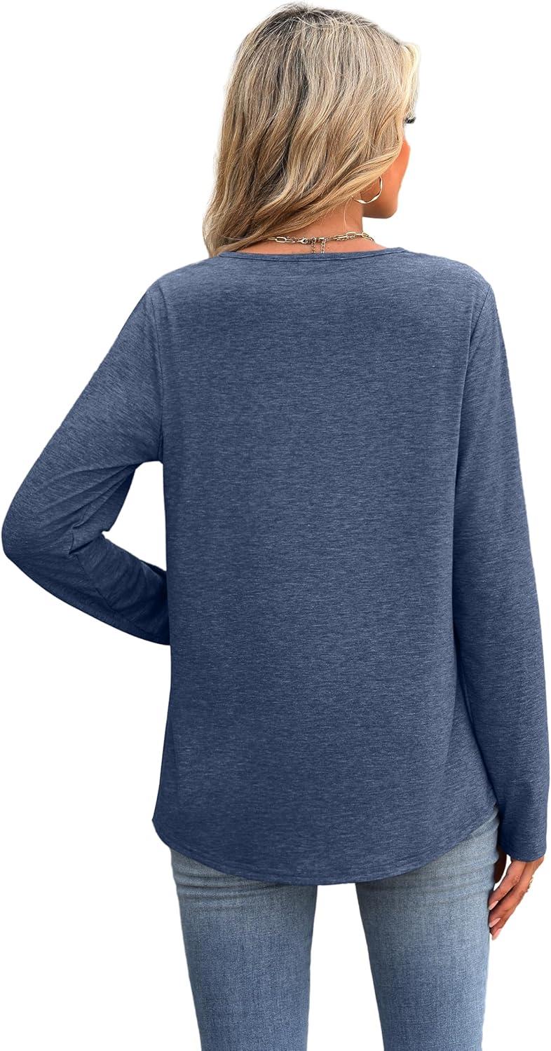 imageXIEERDUO Boho Tops for Women Blouses Dressy Casual V Neck Long Sleeve Shirts Fall Outfits Trendy Vacation ClothesNavy