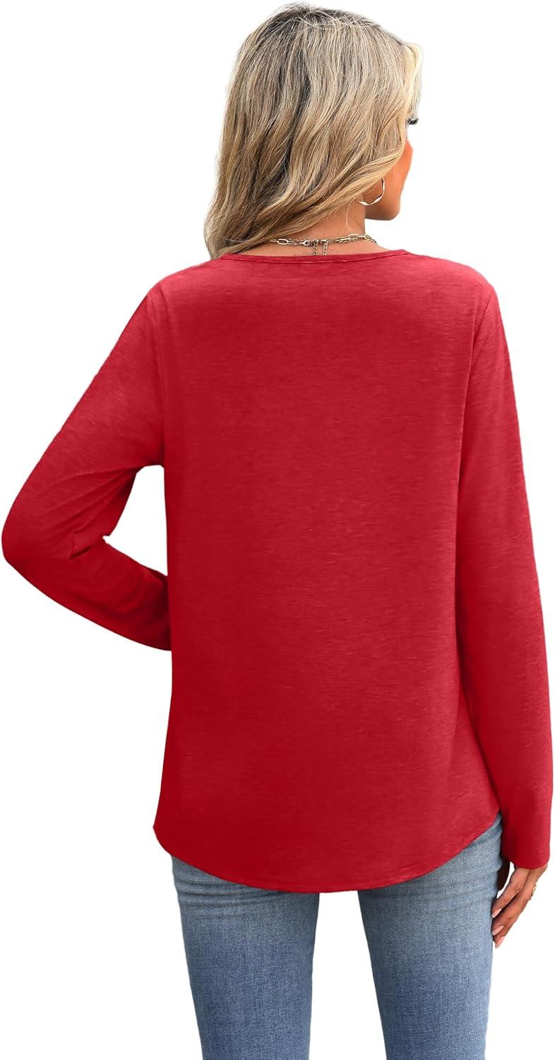 imageXIEERDUO Boho Tops for Women Blouses Dressy Casual V Neck Long Sleeve Shirts Fall Outfits Trendy Vacation ClothesRed