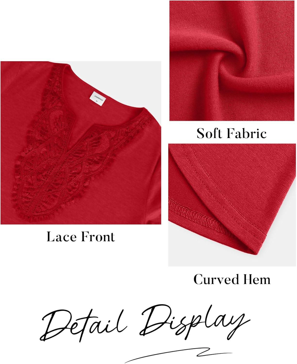 imageXIEERDUO Boho Tops for Women Blouses Dressy Casual V Neck Long Sleeve Shirts Fall Outfits Trendy Vacation ClothesRed