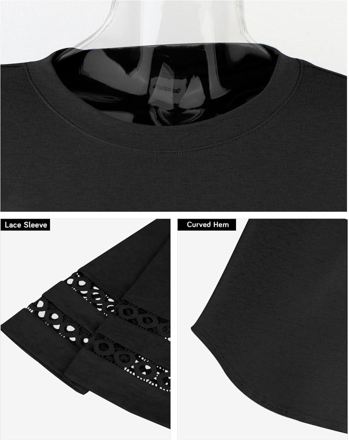 imageXIEERDUO 34 Length Sleeve Womens Tops and Blouses Dressy Casual Crewneck T Shirts Fashion Clothes Loose Fit TrendyBlack