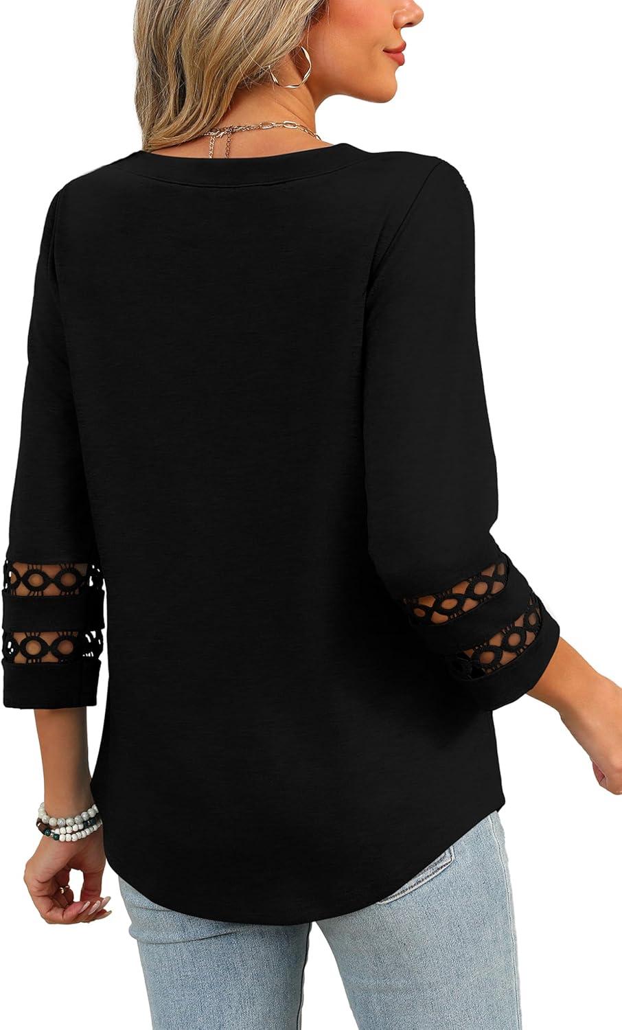 imageXIEERDUO 34 Length Sleeve Womens Tops and Blouses Dressy Casual Crewneck T Shirts Fashion Clothes Loose Fit TrendyBlack