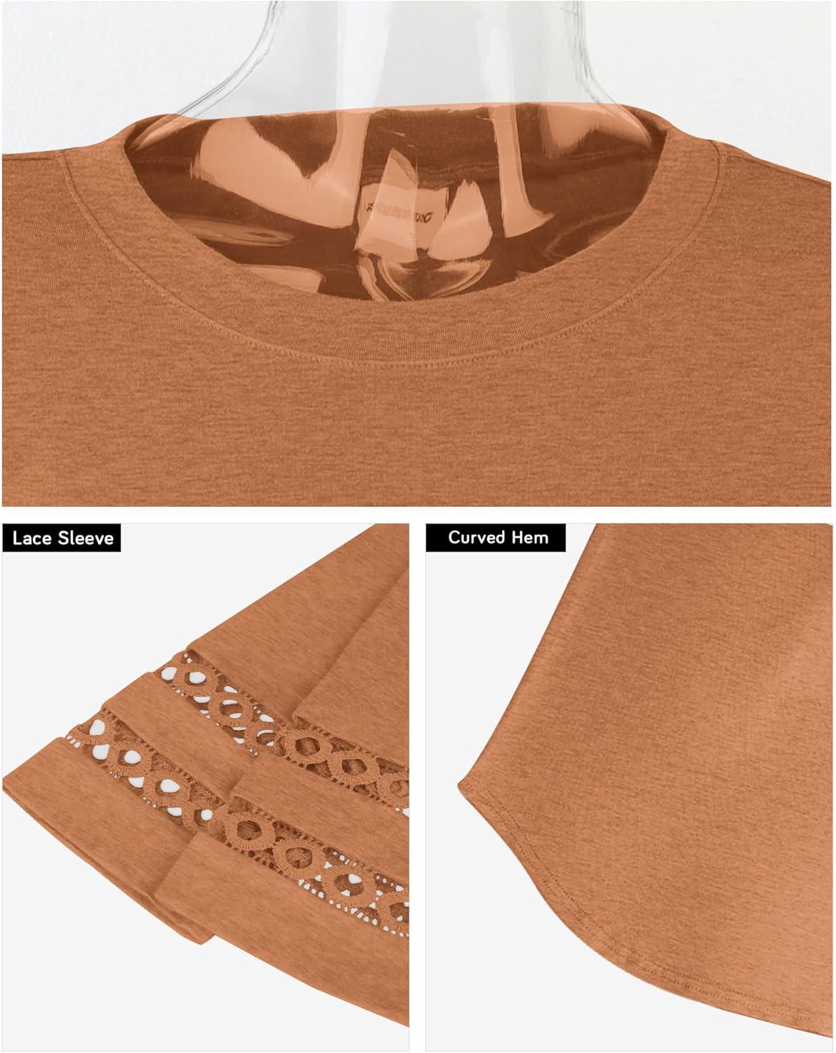 imageXIEERDUO 34 Length Sleeve Womens Tops and Blouses Dressy Casual Crewneck T Shirts Fashion Clothes Loose Fit TrendyCaramel