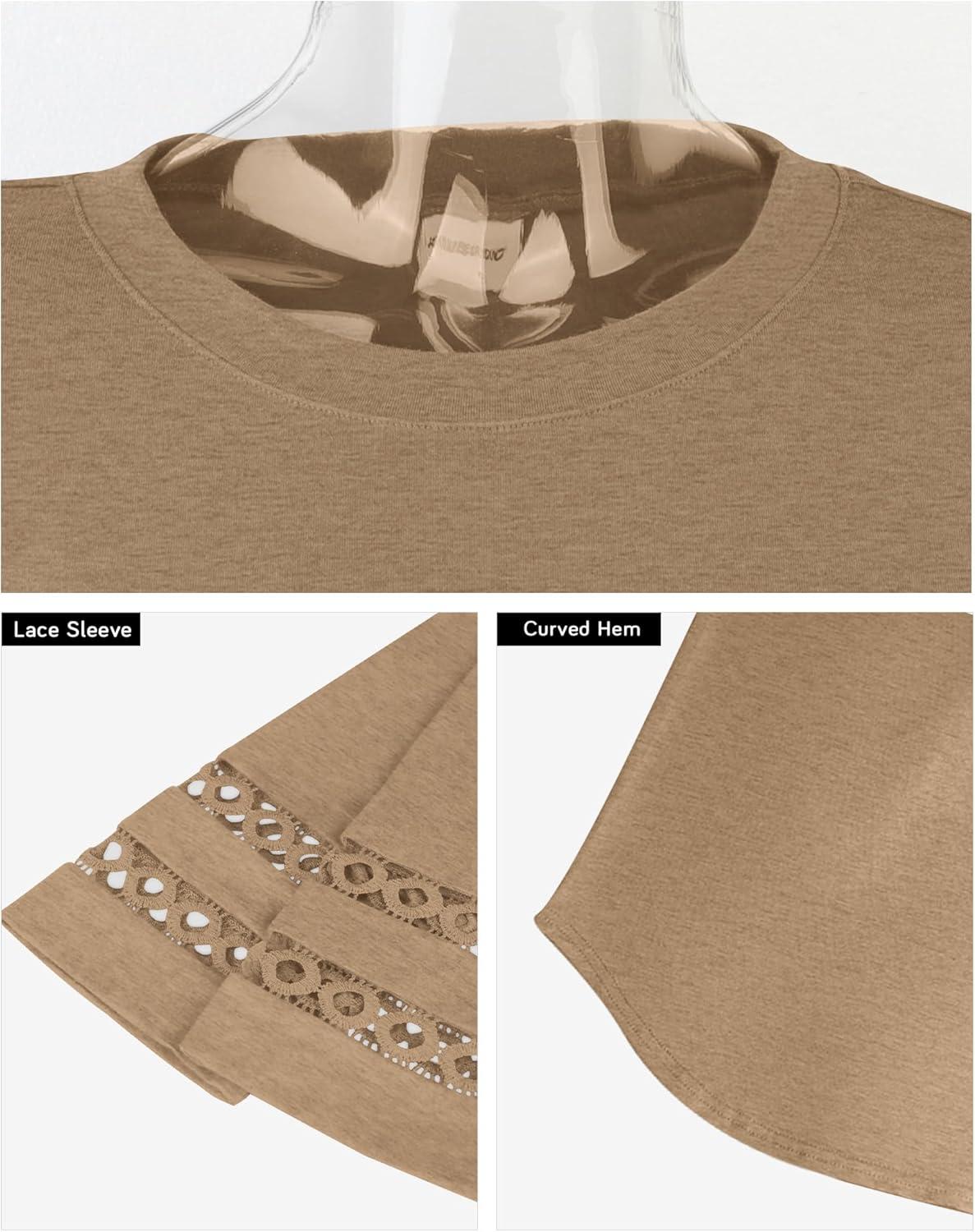 imageXIEERDUO 34 Length Sleeve Womens Tops and Blouses Dressy Casual Crewneck T Shirts Fashion Clothes Loose Fit TrendyKhaki