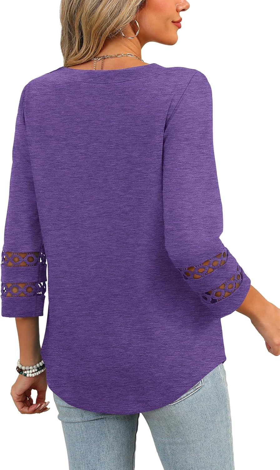 imageXIEERDUO 34 Length Sleeve Womens Tops and Blouses Dressy Casual Crewneck T Shirts Fashion Clothes Loose Fit TrendyPurple