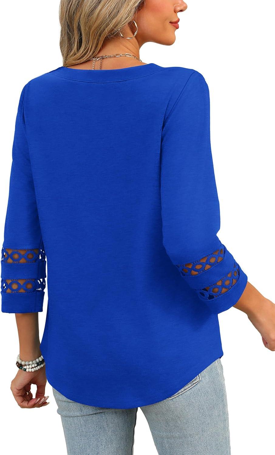 imageXIEERDUO 34 Length Sleeve Womens Tops and Blouses Dressy Casual Crewneck T Shirts Fashion Clothes Loose Fit TrendyRoyal Blue