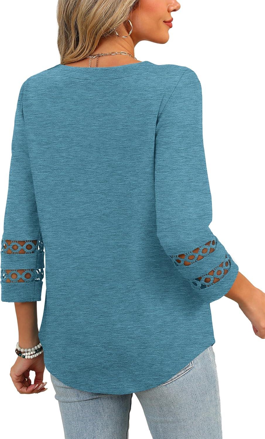 imageXIEERDUO 34 Length Sleeve Womens Tops and Blouses Dressy Casual Crewneck T Shirts Fashion Clothes Loose Fit TrendyTurquoise