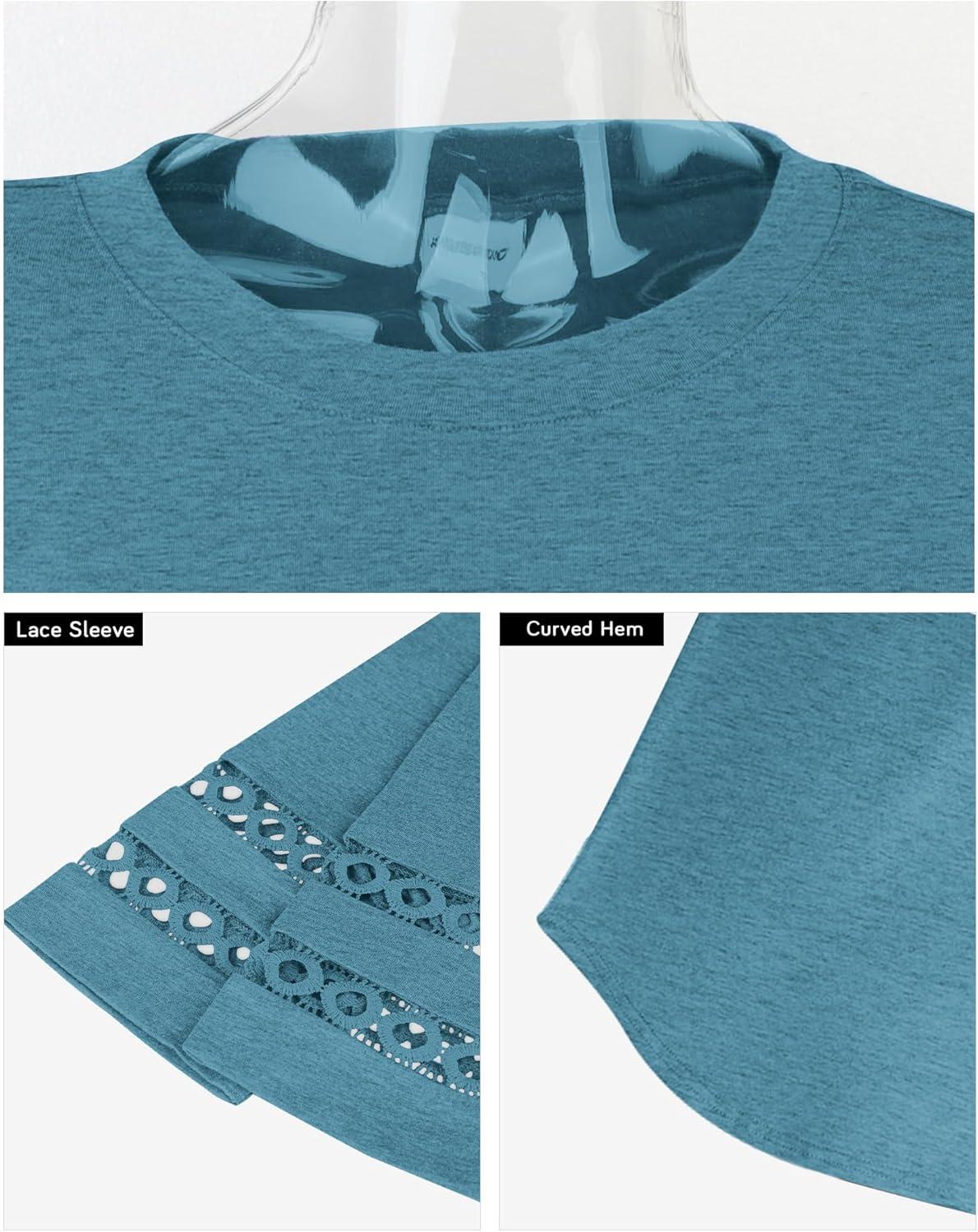 imageXIEERDUO 34 Length Sleeve Womens Tops and Blouses Dressy Casual Crewneck T Shirts Fashion Clothes Loose Fit TrendyTurquoise