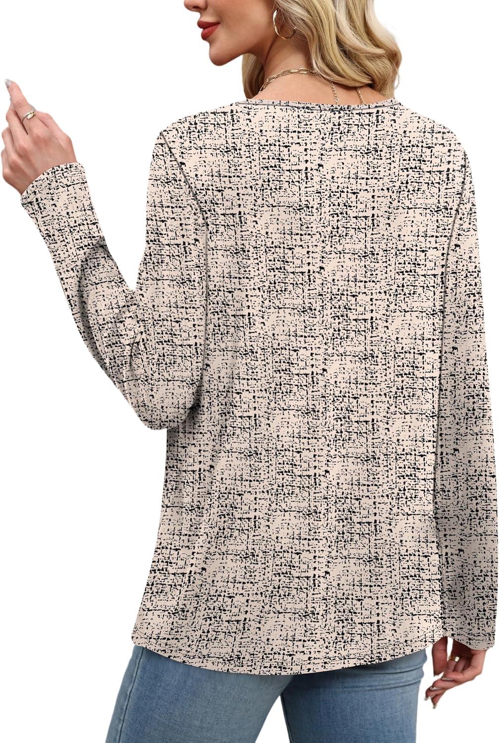 imageXIEERDUO Tunic Sweaters for Women Long Sleeve Shirts Crew Neck Tops with Buttons Fall Fashion Outfits Winter ClothingBeige Black Dots