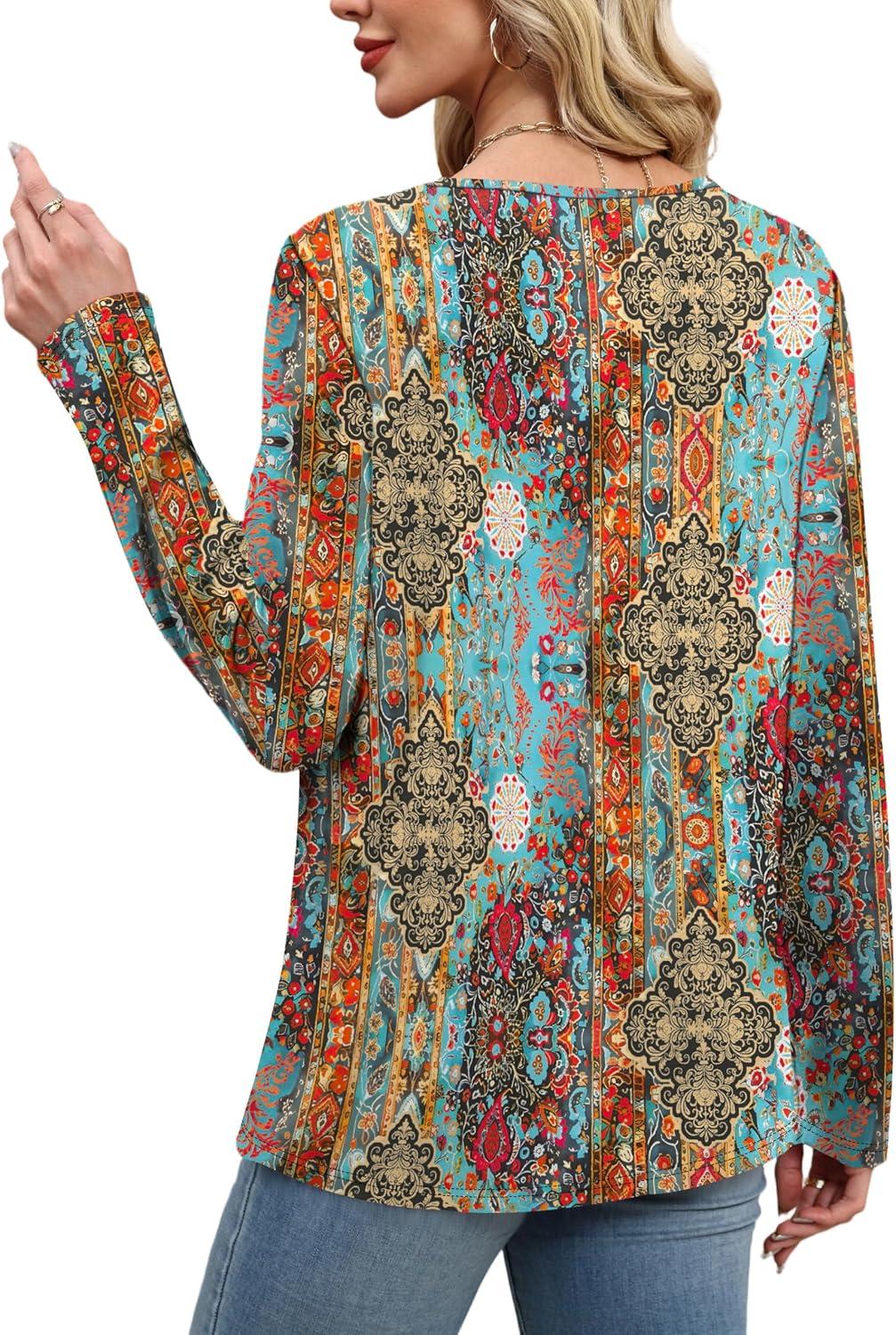 imageXIEERDUO Tunic Sweaters for Women Long Sleeve Shirts Crew Neck Tops with Buttons Fall Fashion Outfits Winter ClothingFigure