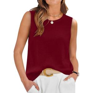 XIEERDUO Sweater Vest Women Fall Clothes Crewneck Sleeveless Tops Ribbed Knit Tank Tops Business Casual Work Blouses(Burgundy)
