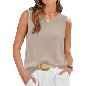 XIEERDUO Sweater Vest Women Fall Clothes Crewneck Sleeveless Tops Ribbed Knit Tank Tops Business Casual Work Blouses(Khaki)