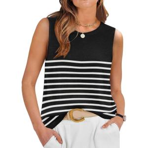 XIEERDUO Sweater Vest Women Fall Clothes Crewneck Sleeveless Tops Ribbed Knit Tank Tops Business Casual Work Blouses(Striped Black-white)