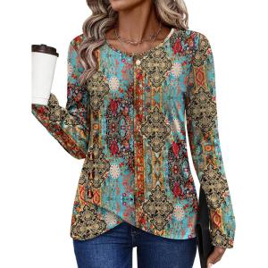 XIEERDUO Tunic Sweaters for Women Long Sleeve Shirts Crew Neck Tops with Buttons Fall Fashion Outfits Winter Clothing(Figure)