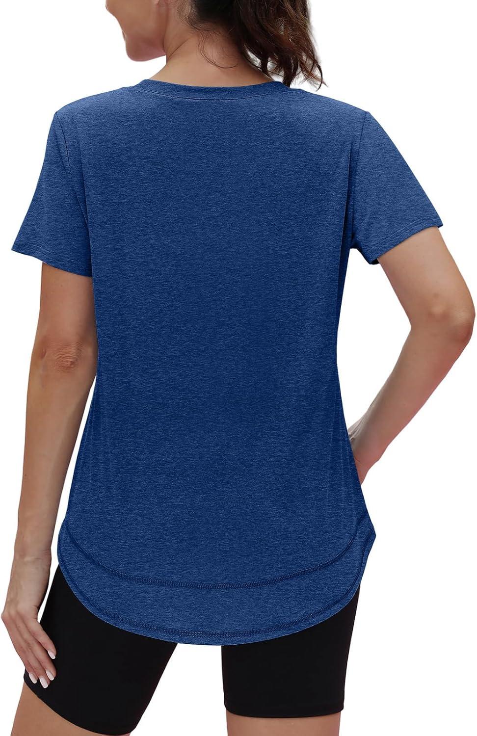 imageWomens Workout Tops Short Sleeve Shirts with Sun Protection UPF 50 Quick Dry Outfits for Hiking Running S3XL05 Navy Blue