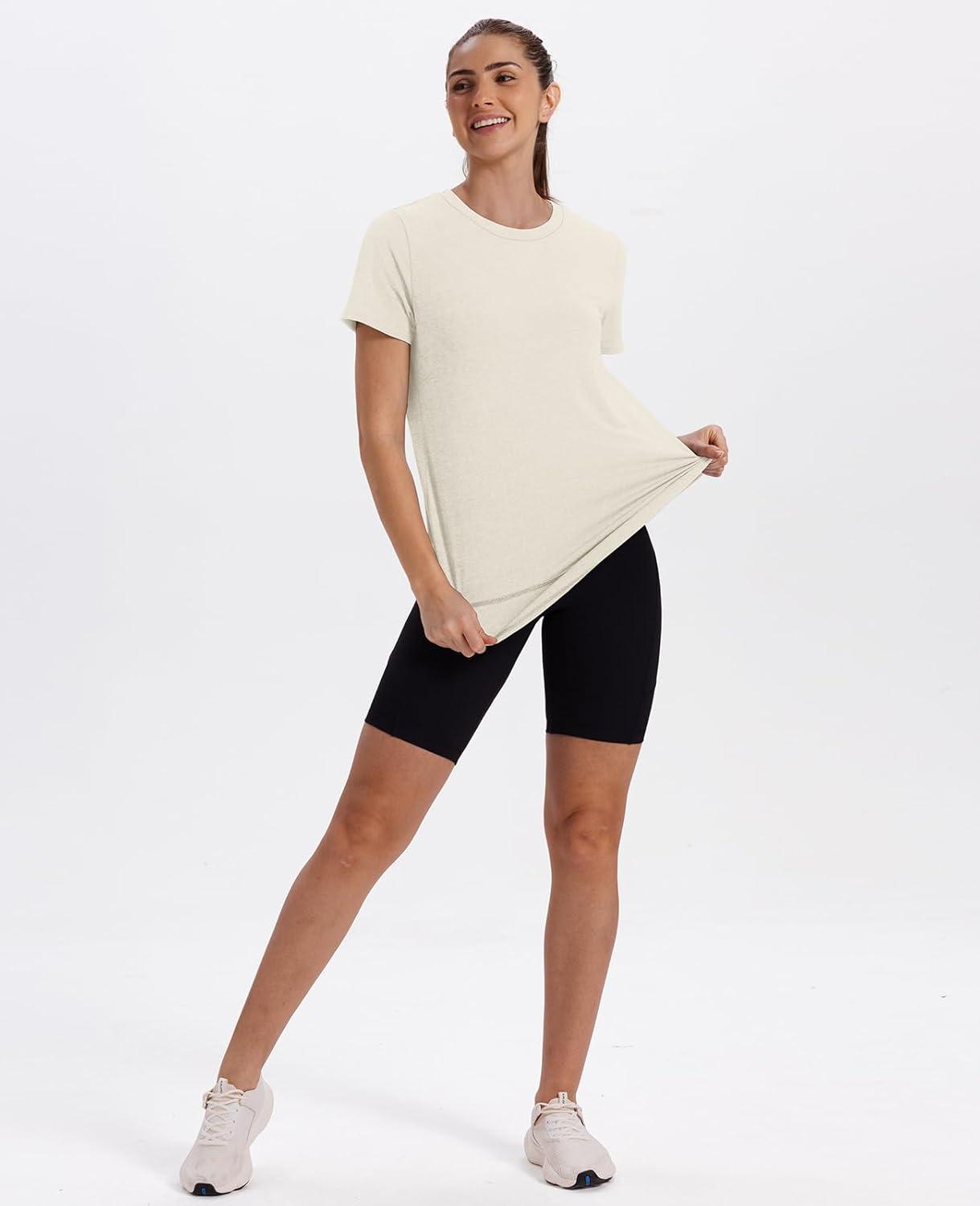 imageWomens Workout Tops Short Sleeve Shirts with Sun Protection UPF 50 Quick Dry Outfits for Hiking Running S3XL07 Cream White