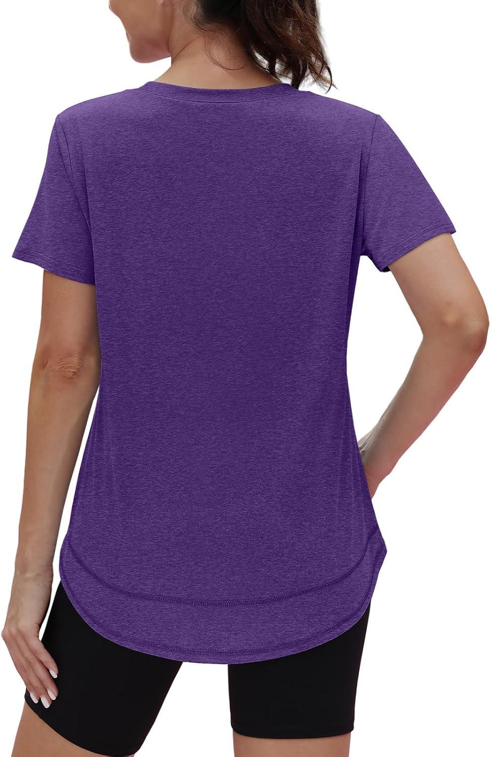 imageWomens Workout Tops Short Sleeve Shirts with Sun Protection UPF 50 Quick Dry Outfits for Hiking Running S3XL10 Purple