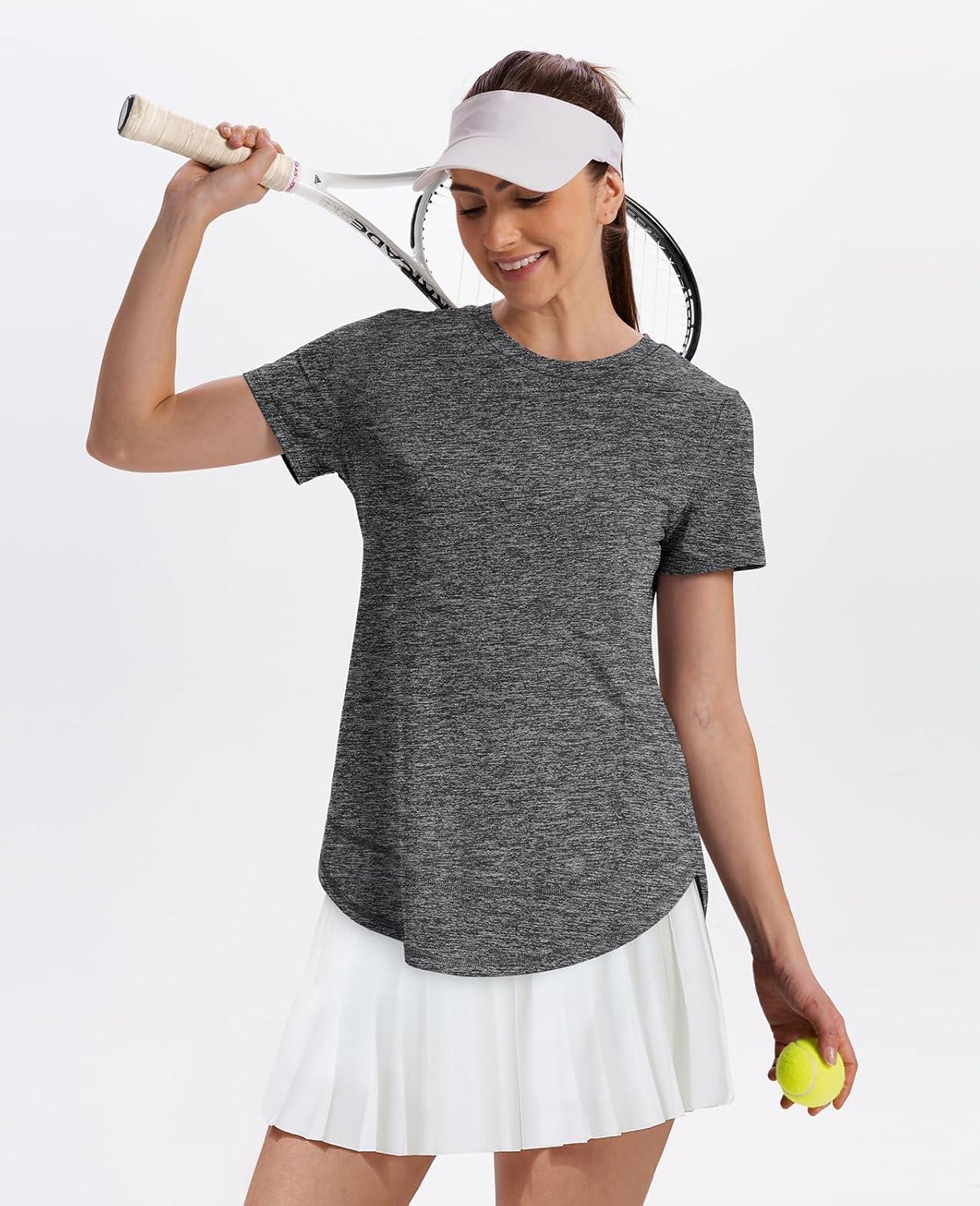 imageWomens Workout Tops Short Sleeve Shirts with Sun Protection UPF 50 Quick Dry Outfits for Hiking Running S3XL11 Dark Grey