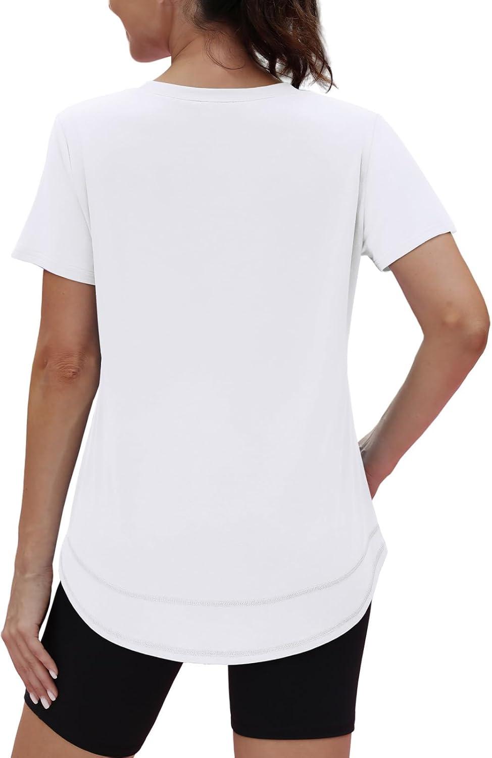 imageWomens Workout Tops Short Sleeve Shirts with Sun Protection UPF 50 Quick Dry Outfits for Hiking Running S3XL15 Pure White