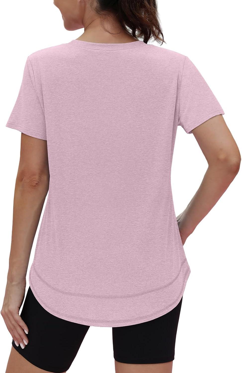 imageWomens Workout Tops Short Sleeve Shirts with Sun Protection UPF 50 Quick Dry Outfits for Hiking Running S3XL17 Peach Pink