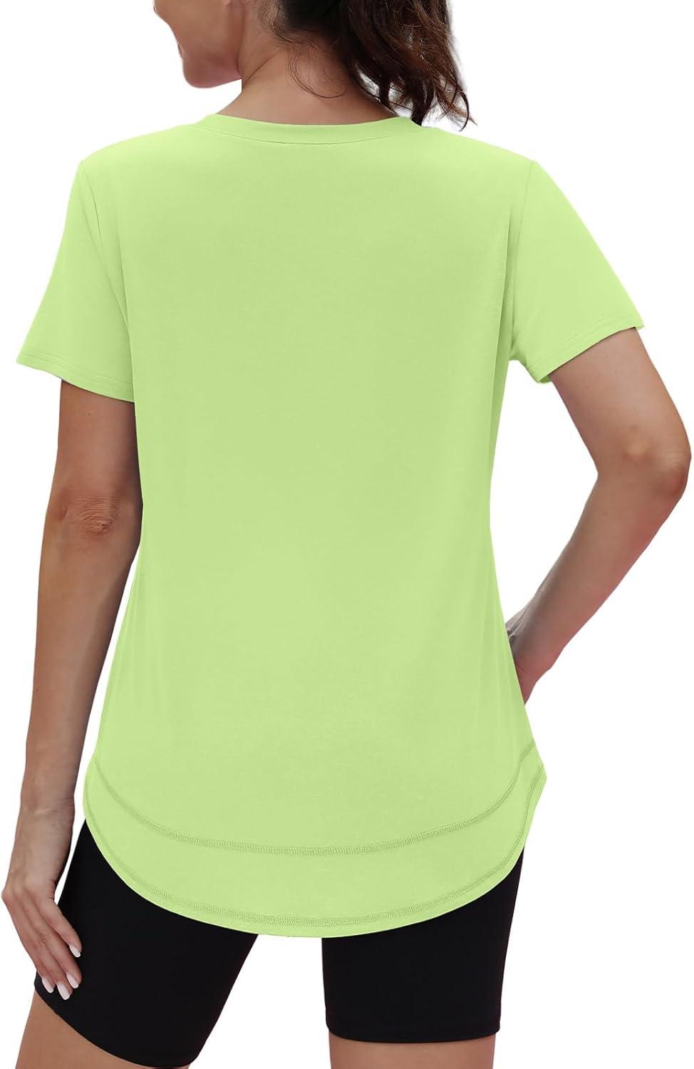 imageWomens Workout Tops Short Sleeve Shirts with Sun Protection UPF 50 Quick Dry Outfits for Hiking Running S3XL20 Yellow Green
