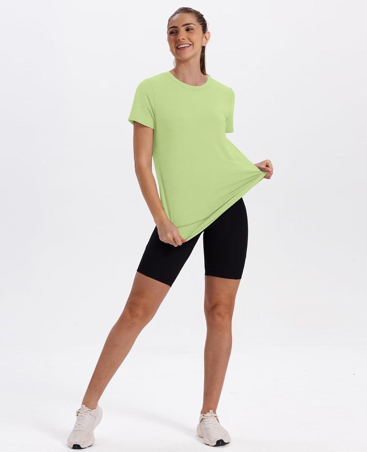 imageWomens Workout Tops Short Sleeve Shirts with Sun Protection UPF 50 Quick Dry Outfits for Hiking Running S3XL20 Yellow Green