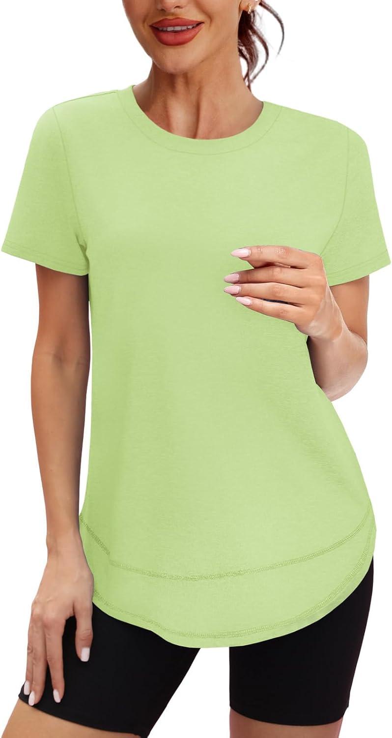 imageWomens Workout Tops Short Sleeve Shirts with Sun Protection UPF 50 Quick Dry Outfits for Hiking Running S3XL20 Yellow Green