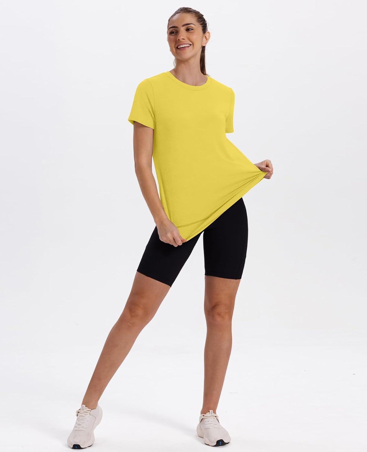 imageWomens Workout Tops Short Sleeve Shirts with Sun Protection UPF 50 Quick Dry Outfits for Hiking Running S3XL21 Yellow