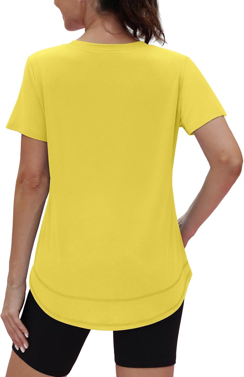 imageWomens Workout Tops Short Sleeve Shirts with Sun Protection UPF 50 Quick Dry Outfits for Hiking Running S3XL21 Yellow