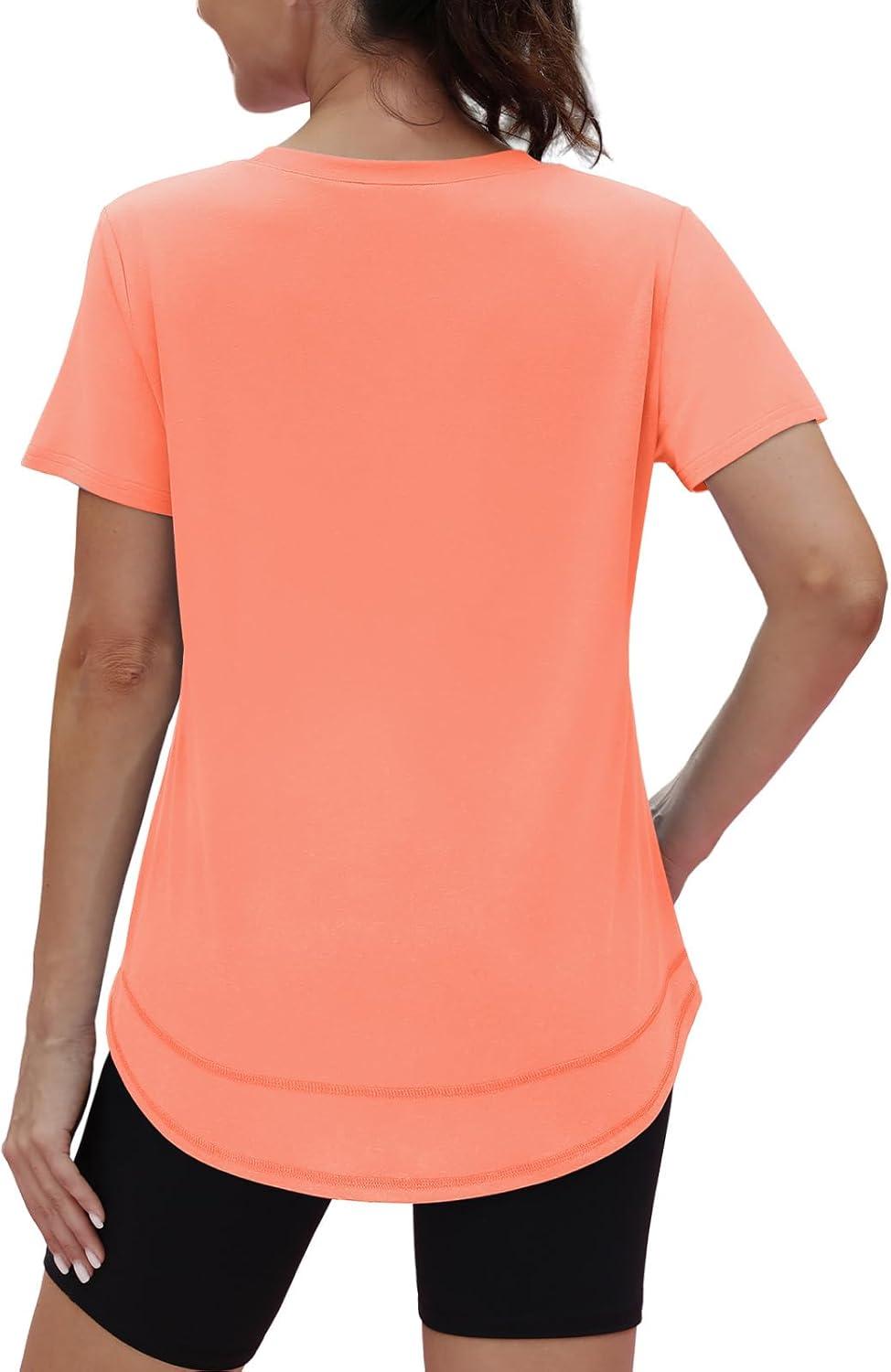 imageWomens Workout Tops Short Sleeve Shirts with Sun Protection UPF 50 Quick Dry Outfits for Hiking Running S3XL22 Light Orange