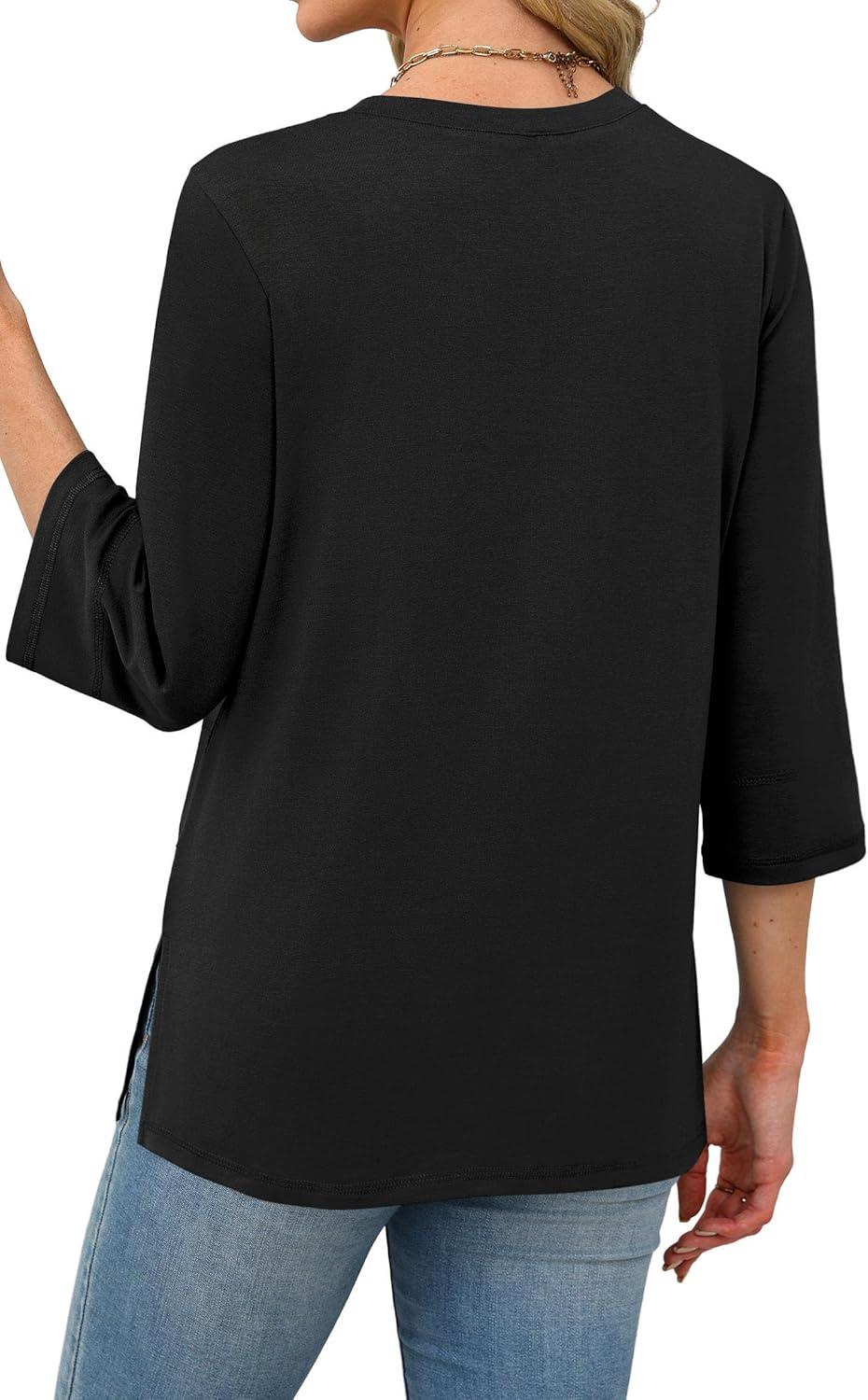 imageXIEERDUO 34 Length Sleeve Tops for Women Business Casual Blouses Slit Side Shirts Blouses Summer Fashion Clothes 2026Black