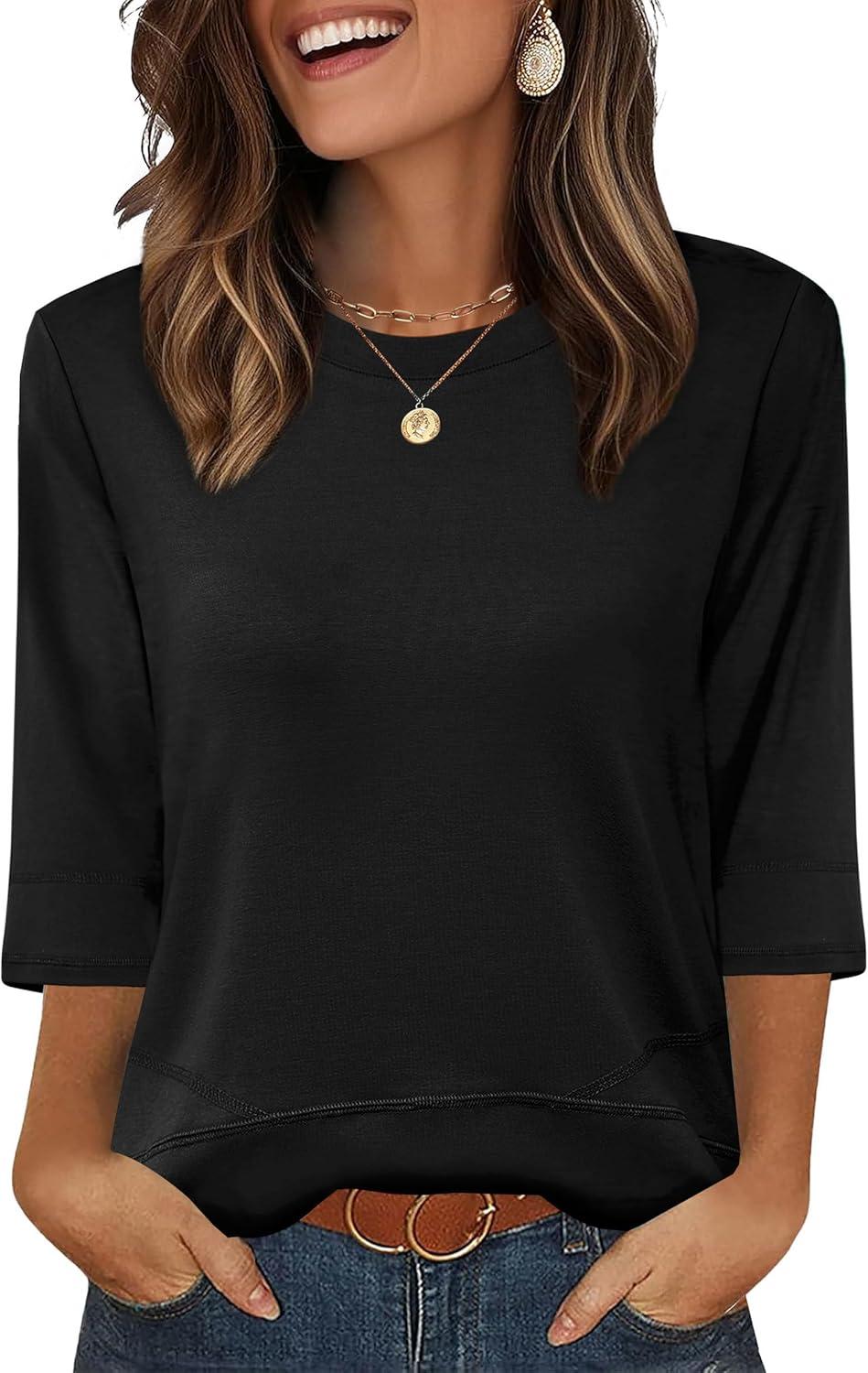 imageXIEERDUO 34 Length Sleeve Tops for Women Business Casual Blouses Slit Side Shirts Blouses Summer Fashion Clothes 2026Black