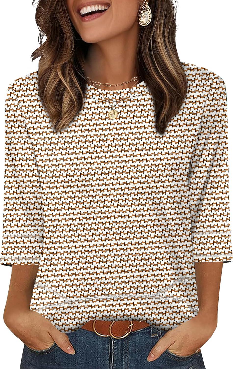 imageXIEERDUO 34 Length Sleeve Tops for Women Business Casual Blouses Slit Side Shirts Blouses Summer Fashion Clothes 2026Floral Stripes