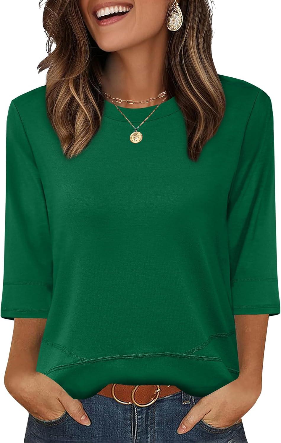 imageXIEERDUO 34 Length Sleeve Tops for Women Business Casual Blouses Slit Side Shirts Blouses Summer Fashion Clothes 2026Green