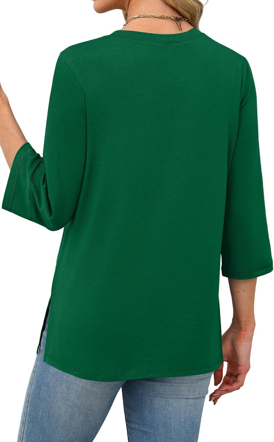 imageXIEERDUO 34 Length Sleeve Tops for Women Business Casual Blouses Slit Side Shirts Blouses Summer Fashion Clothes 2026Green